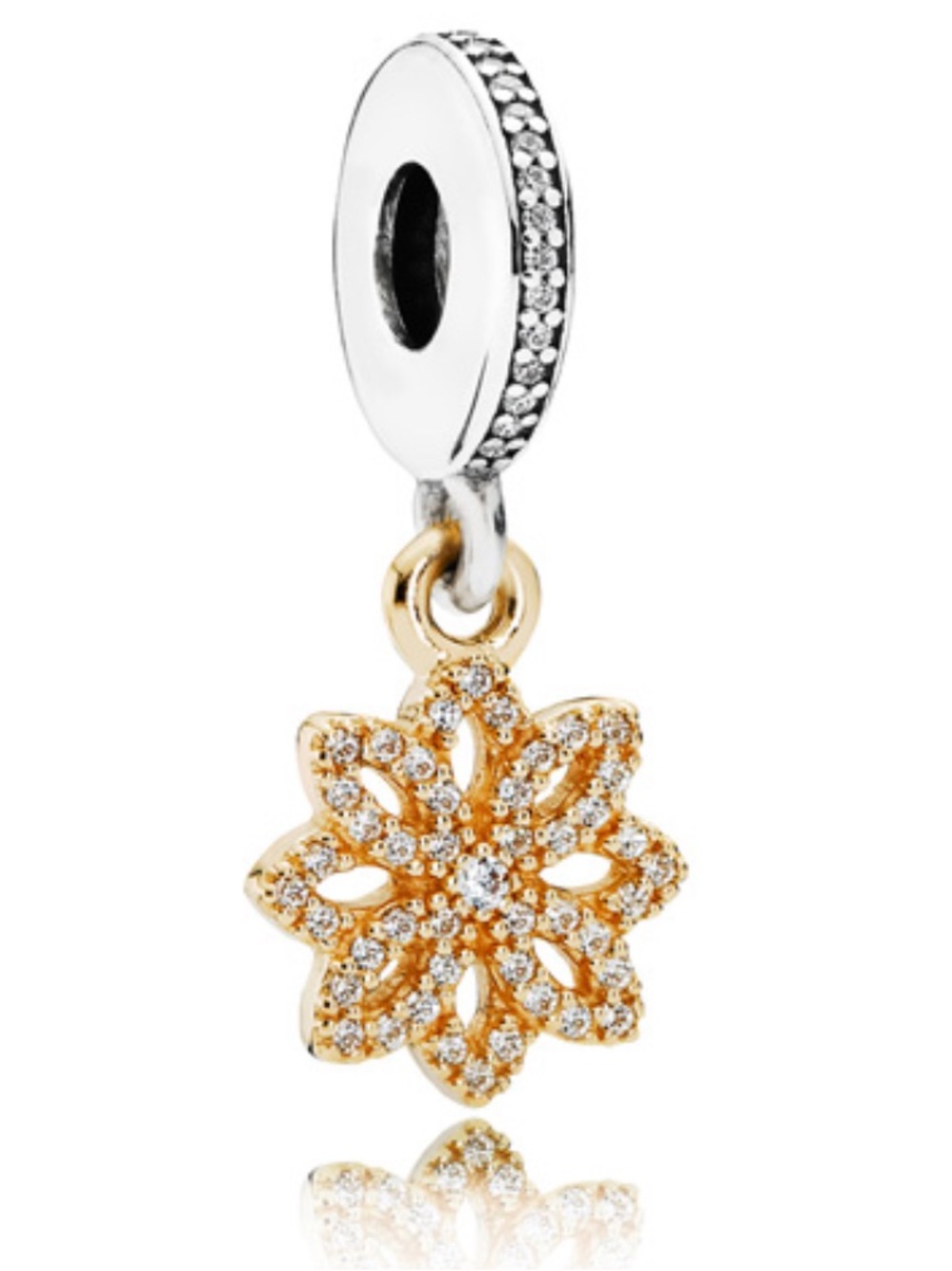 Rare Pandora 14K Yellow Gold Lace Bontanique Dangle Charm, Retired, Flower, 925